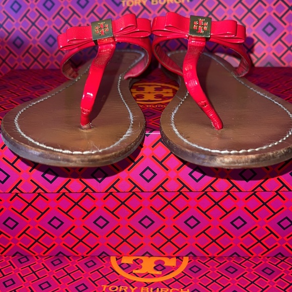 Tory Burch Red Leighanne Bow Flat Sandals 8.5 - Picture 4 of 11